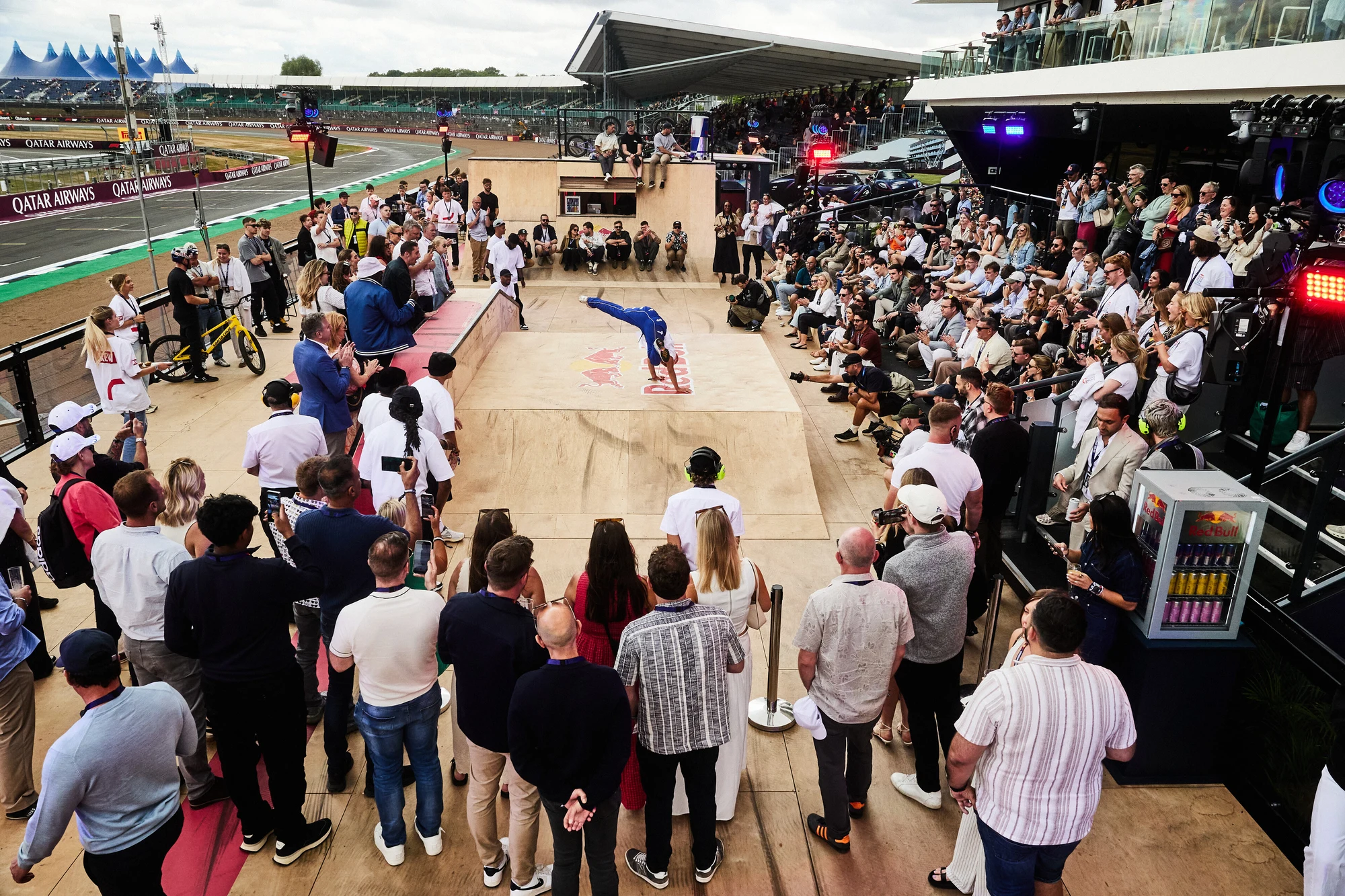 A breaker performing in front of the crowd at Red Bull Pole Position, Silverstone